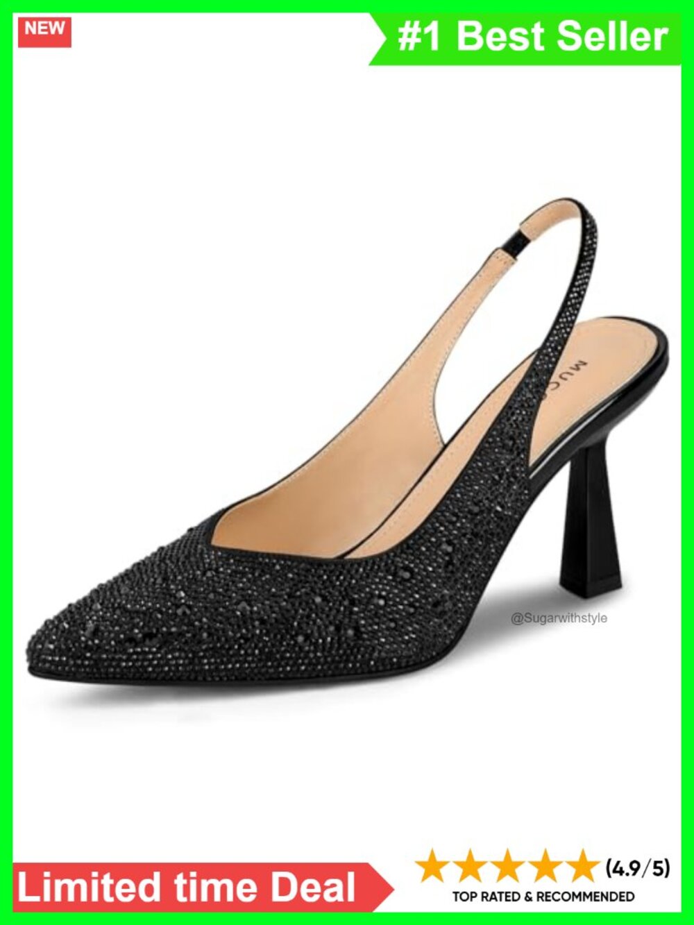 Kitten Heels Rhinestones Slingback Pointe Toe Pumps Women's
